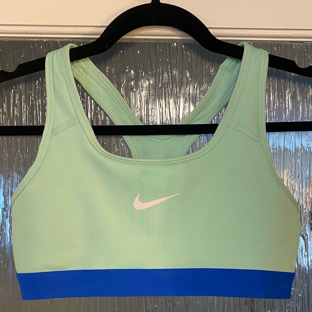 Nike Dri-Fit Sports Bra, Light Aqua Blue, Royal Blue Band, Size Small, EUC - Picture 5 of 5